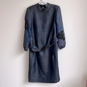 Giorgio Armani Dark Blue Denim Silk Wool Dress size 48